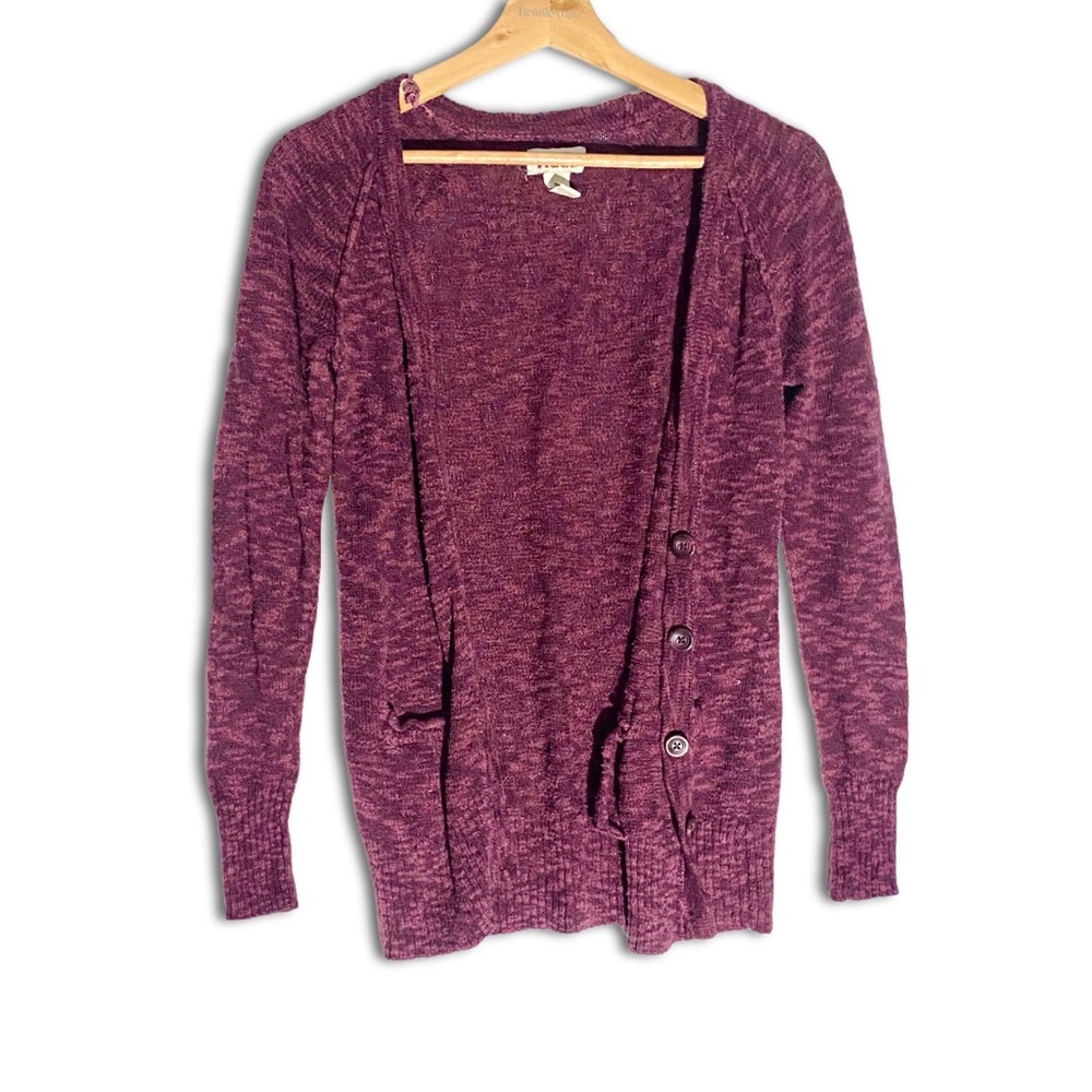 Mudd Heathered Maroon Chunky Knit Button-Down Cardigan